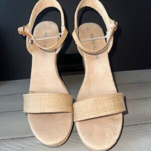 ANNE KLEIN Women's Woven Padded Ankle Strap Adjustable Wella‎ Round Toe Wedge